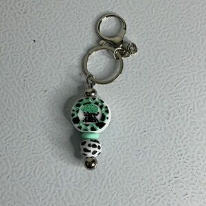 Mint and White Beaded Keychain